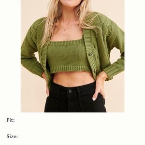 Callahan Olive Green Knit Crop Tank with Matching Cardigan